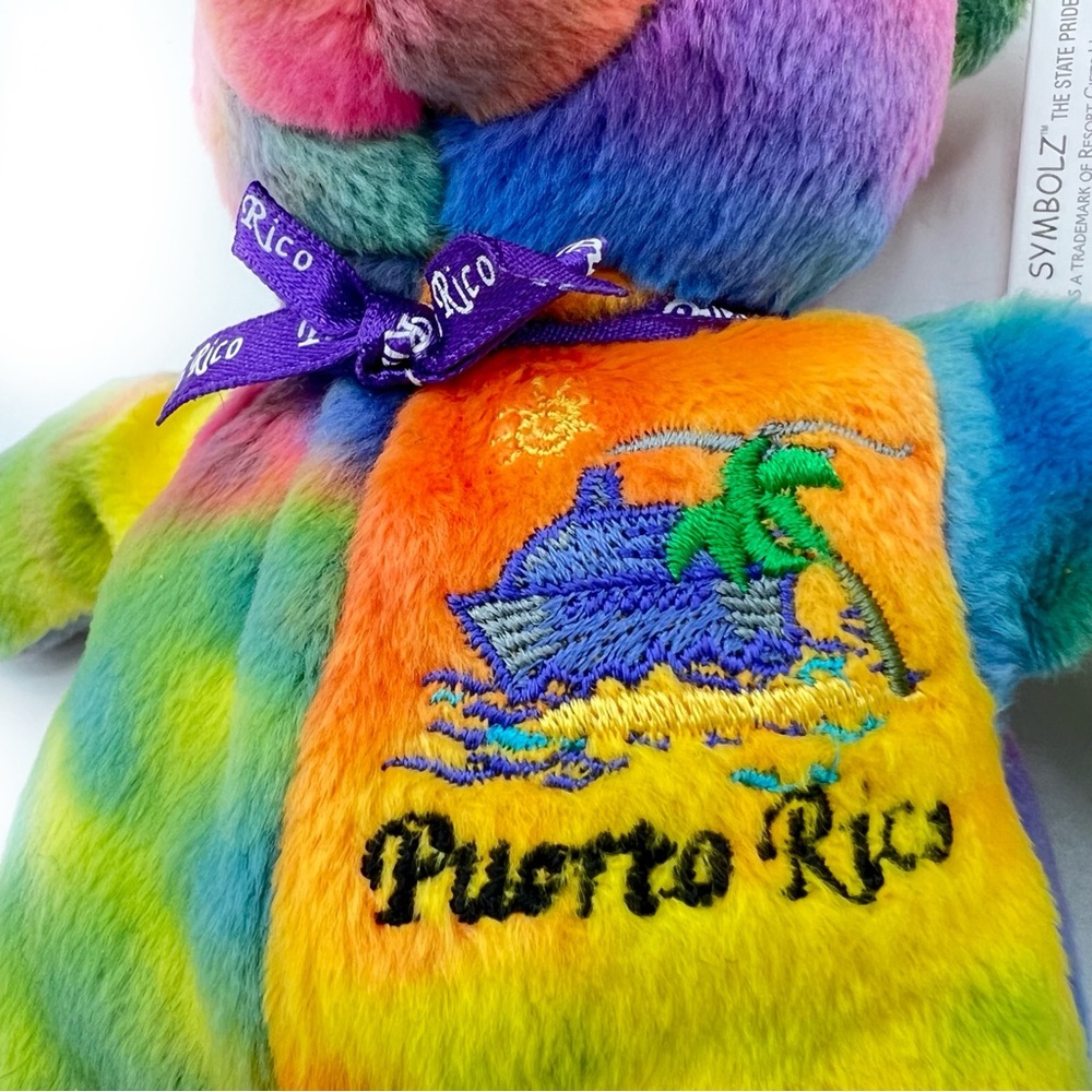 Puerto Rico "Isle of Enchantment" Symbolz State Pride Bear Rainbow Tie-Dye Plush - Picture 2 of 15
